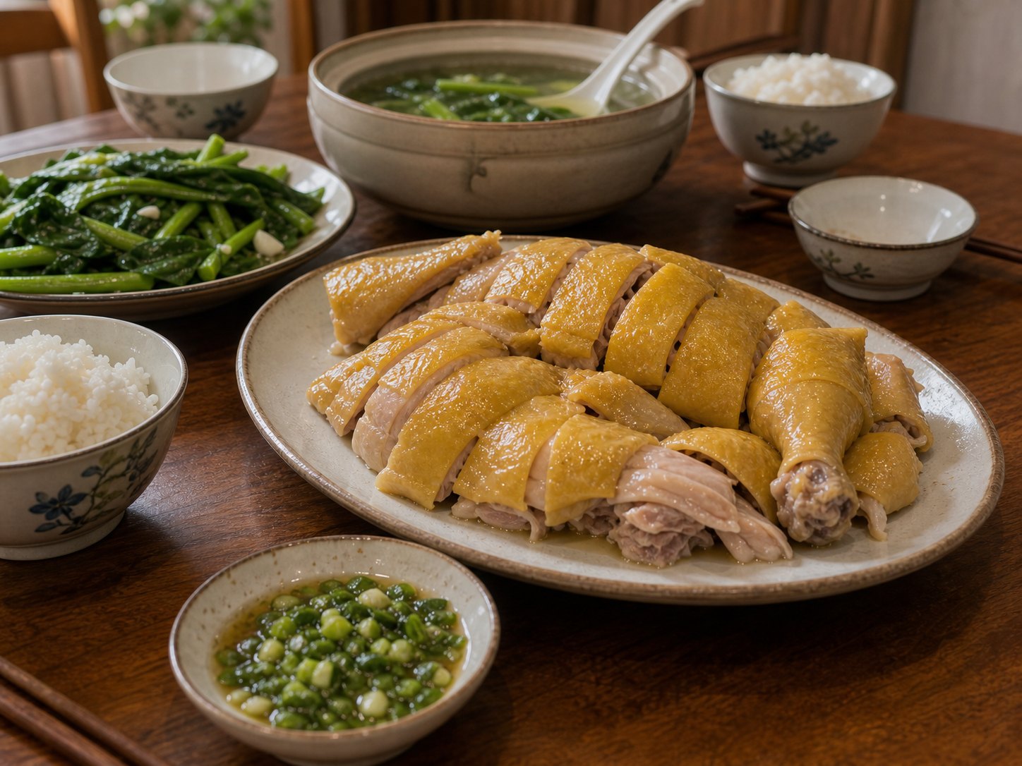 广东家庭餐桌上的白切杏花鸡