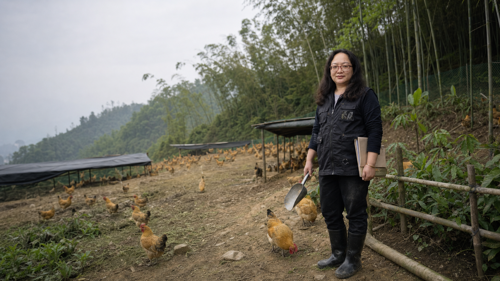 琼姐在封开大洲山地杏花鸡养殖场