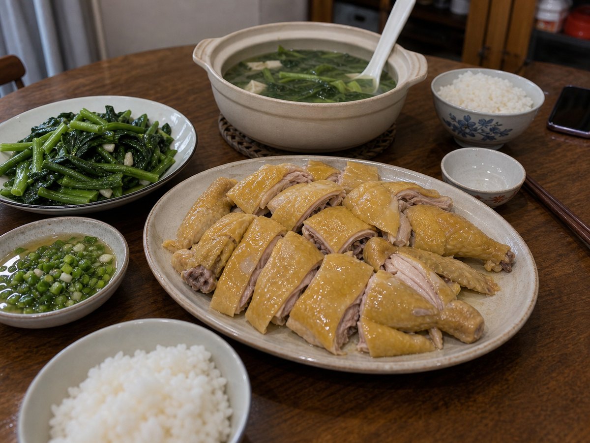 家庭餐桌上白切杏花鸡的实际成菜状态